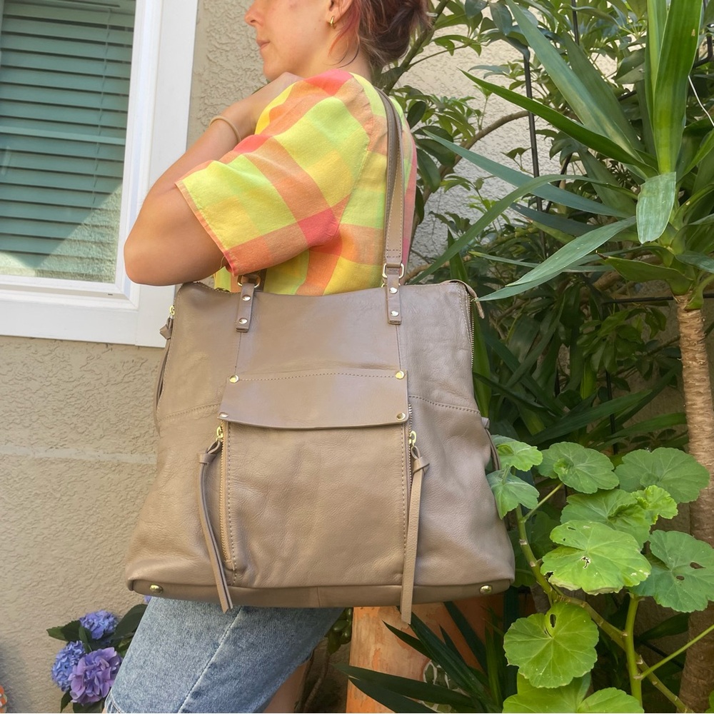 Grayish Tan Kooba Large leather Tote with Zipper Closer